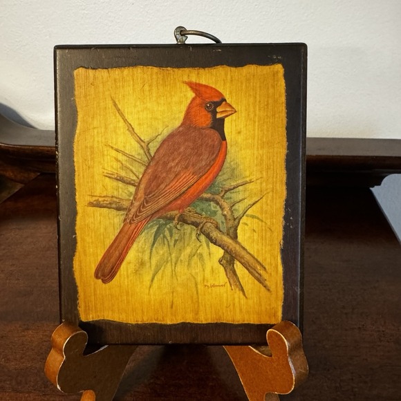 5.5"x4.5" PH Gonner Wall Plaque Cardinal On Branch. Vintage Print On Wood - Picture 1 of 8